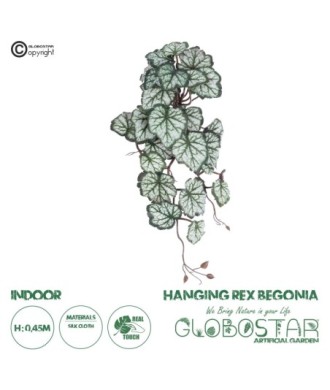 GloboStar® Artificial Garden REX BEGONIA HANGING PLANT 20604 Τεχνητό Διακοσμητικό Κρεμαστό Φυτό Βιγόνια Υ45cm